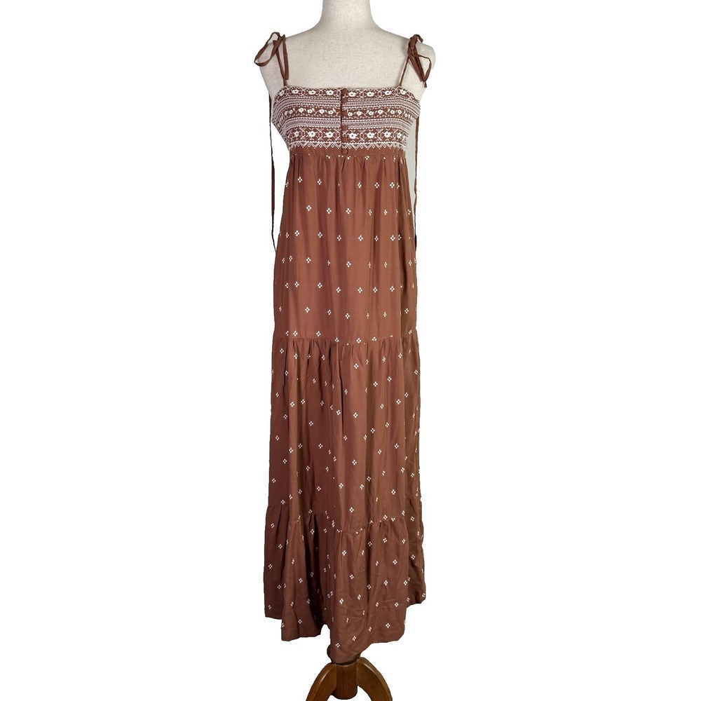 Spiritual Gangster Maxi Dress NWT Medium Brown Embroidered Bohemian Tie Strap
